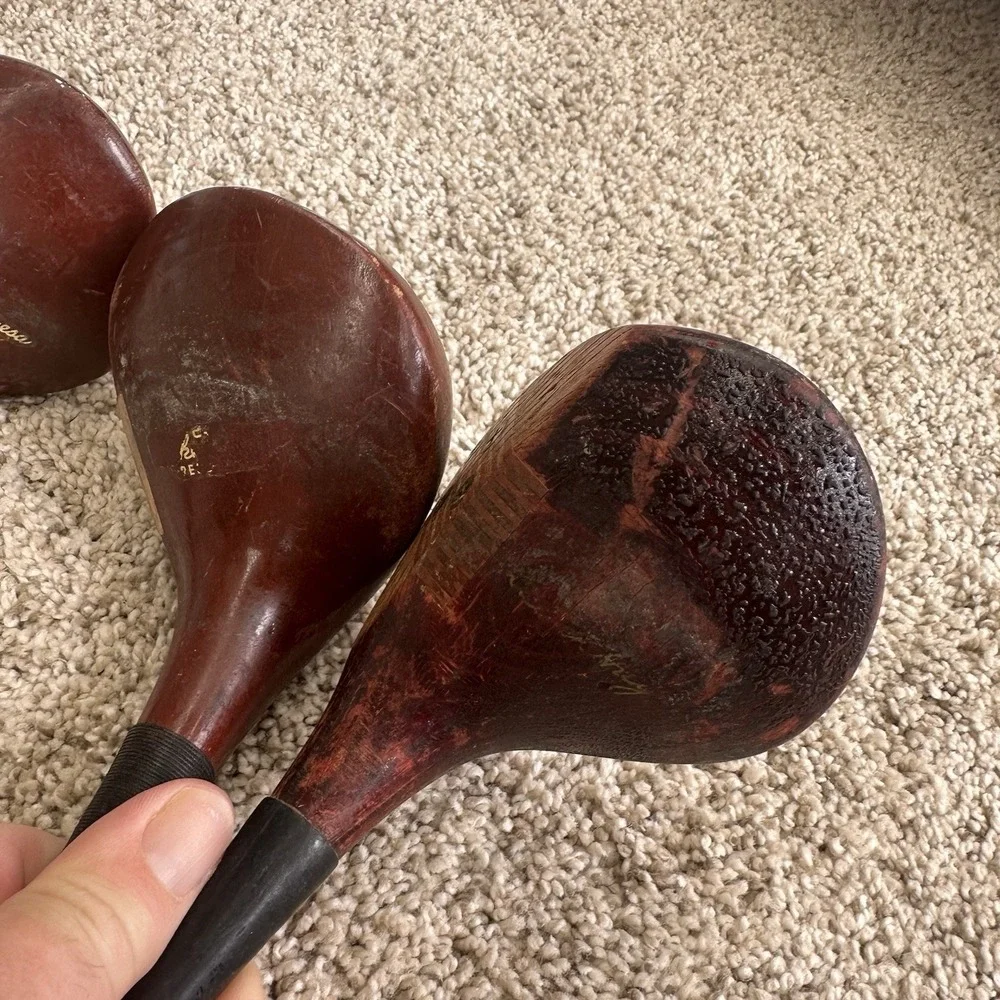 Vintage Golf Driver 1, 2, 3 &4 Wood Steel Shaft Clubs Spalding & Hagen